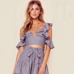 BLUE LIFE Call Me Ruffle striped smocked crop top